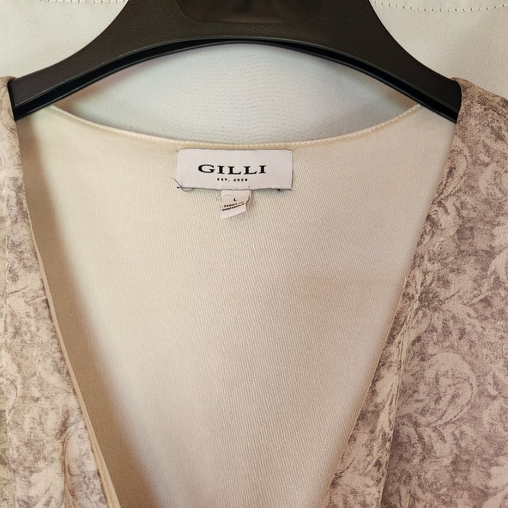 GILLI Long Sleeve Patterned Faux Tie Waist Dress V-Neck Lightweight Size L - Picture 4 of 12